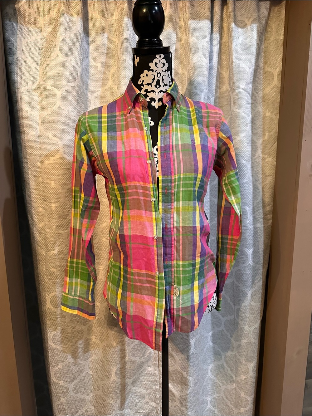 Vintage 90s Polo Ralph Lauren Made in USA Plaid Madras Shirt Boys 14/ Women’s XS